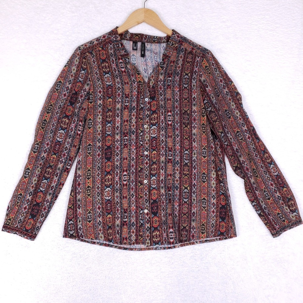 MNG Collection Boho Geometric‎ Print Button Blouse 6 Multi Color